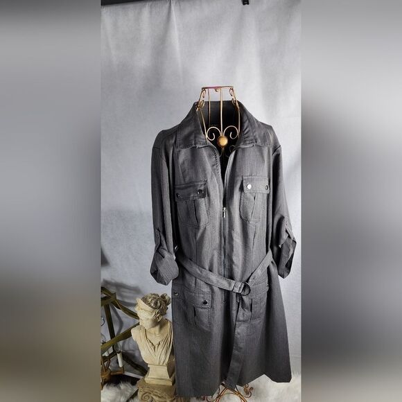 Sharagano Size 20 W Zip Front Belted Collared Dress - Picture 1 of 6